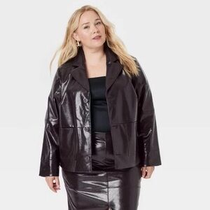 A New Day Women's Faux Leather Jacket Front Button Full Lining size XL